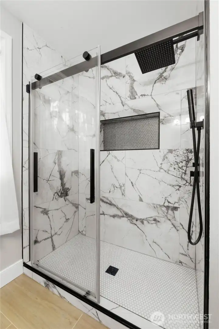 Updated main hall shower.