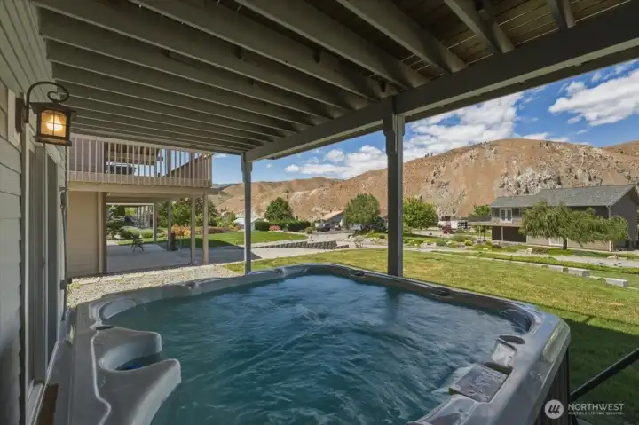 View of lower level private hot tub.