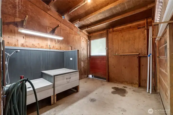 This wash rack originally used for horses is currently set up as a dog washing station and can easily be converted back to accommodate horses.