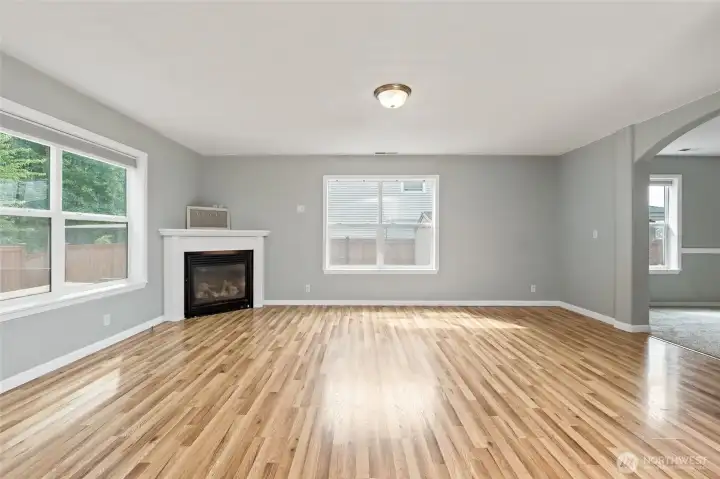 Ample space for dining table or space of your choice! Cozy up next to the fireplace with a view on cold winter nights.