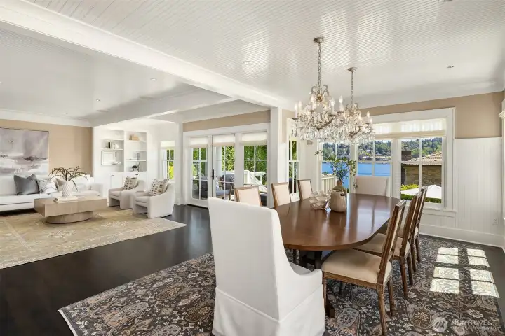 Large dining space flows perfectly into the living room. Lovely backdrop for your next gathering. Large dining space flows perfectly into the living room. Lovely backdrop for your next gathering.
