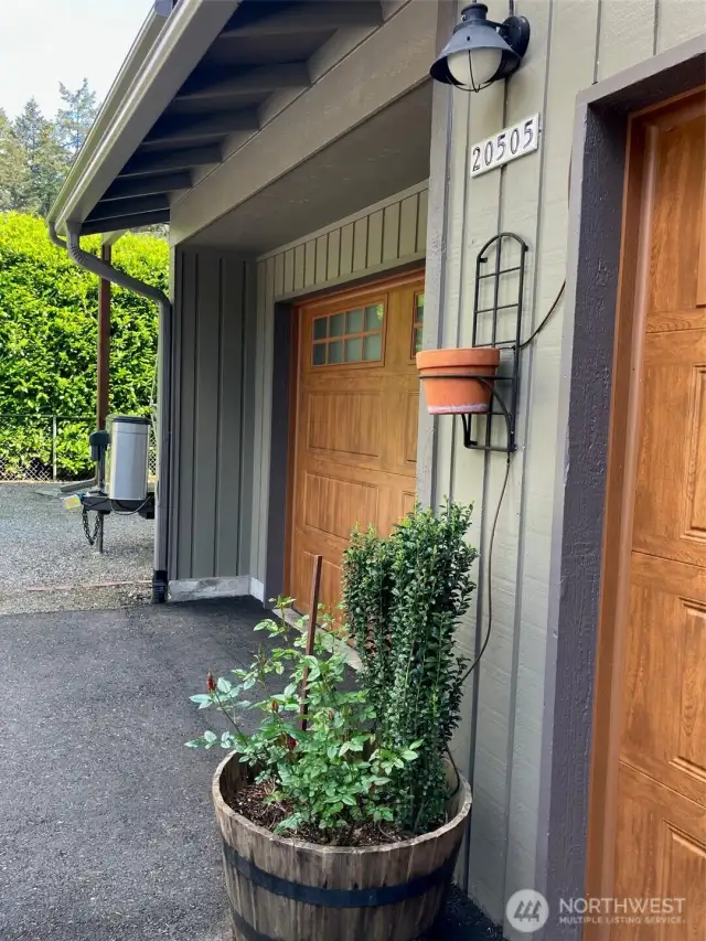 New Garage doors are gorgeous & Drip system can be seen here.