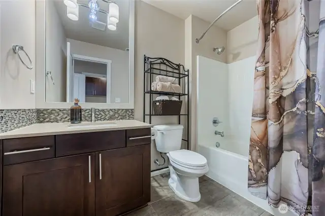 Full bath with shower/tub on entry level.