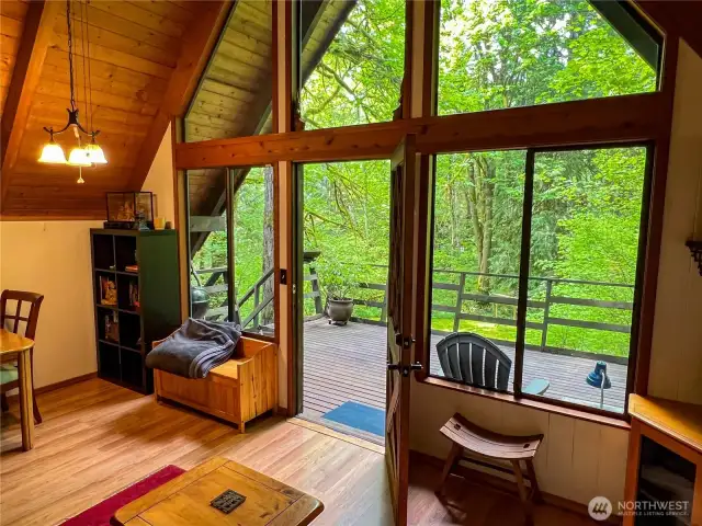 Living room with "wall of windows!"