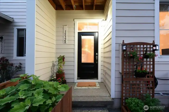 Exterior, front door, covered