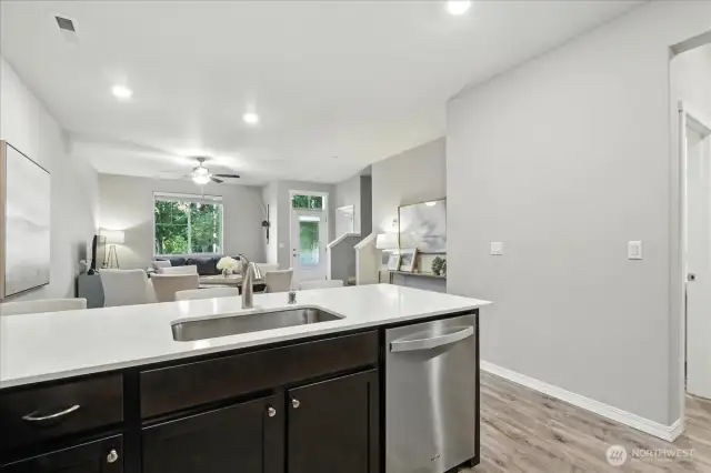 View from Kitchen, quartz countertops