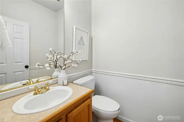 The guest half bathroom on the main floor.
