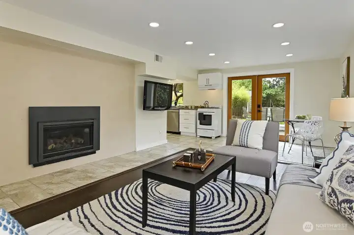 Lower Living Area with Gas Fireplace