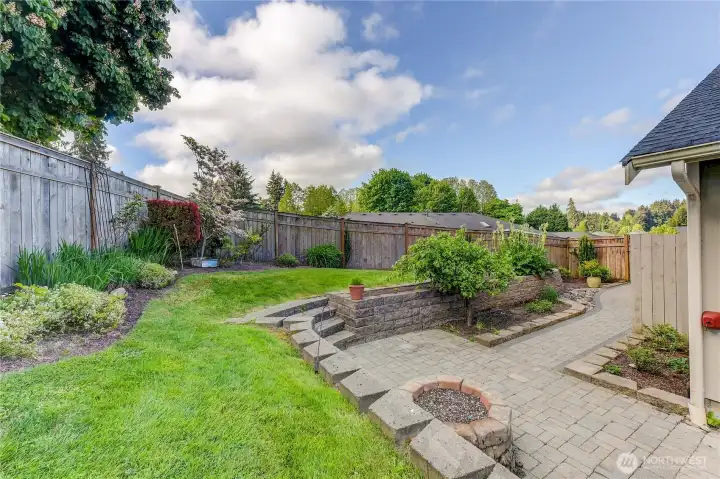 Private back yard with propane fire pit