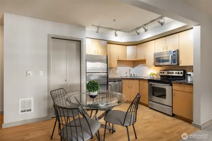 Functional kitchen with table space.