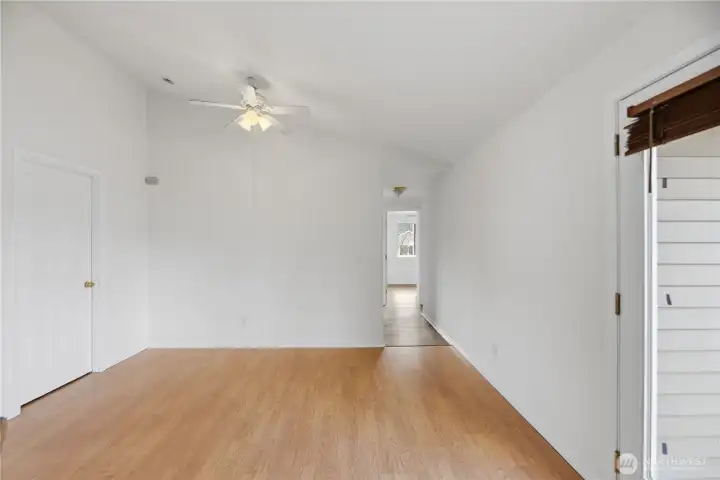 Dining room with slider to backyard