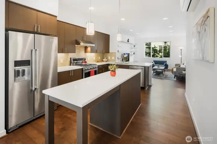 Stainless steel premium appliances convey with the property.