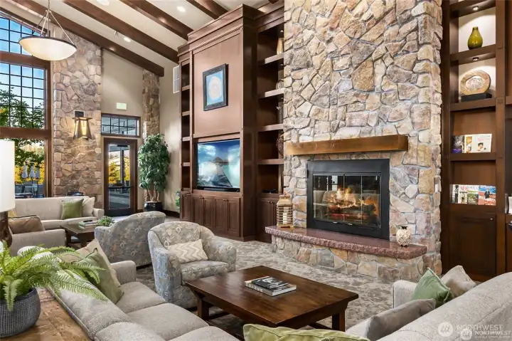 Cozy fireplace is a great place to spend time catching up with friencs