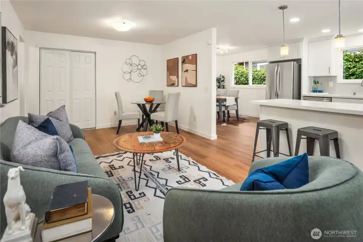 The family room off the kitchen is a wonderful tv room and casual gathering space in addition to the large living room.