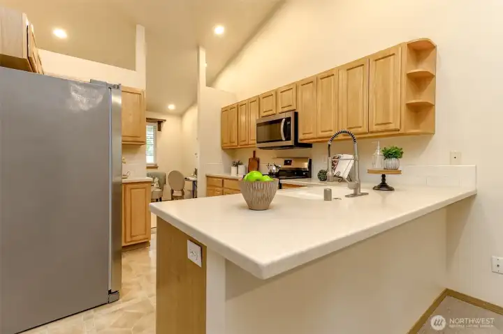 Another angle of this updated kitchen facing the front room.