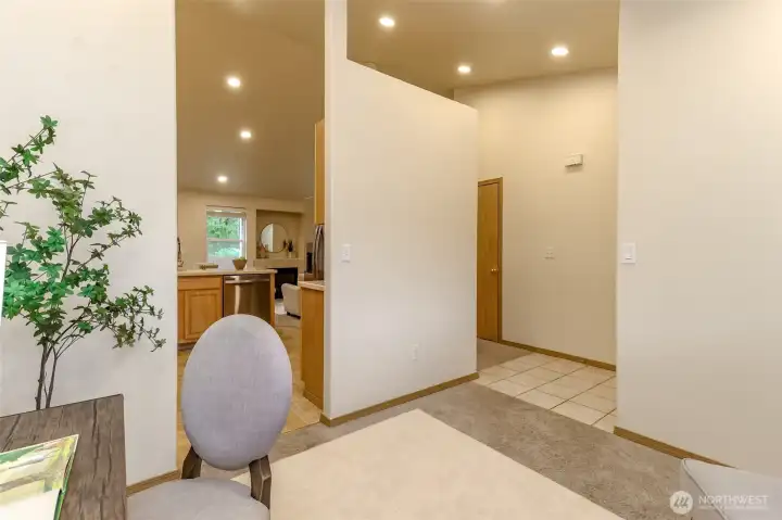 This room right off the front entry is set up here  as a kids homeschool room. This flex space could be used as a home office, playroom, school room, sitting room or whatever you decide to purpose this room for.