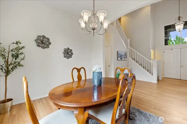 Dining room with private backyard view