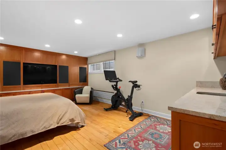 Media room with wet bar. Media room with wet bar.