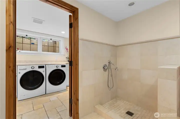 Dedicated dog wash station off the large laundry room. Dedicated dog wash station off the large laundry room.