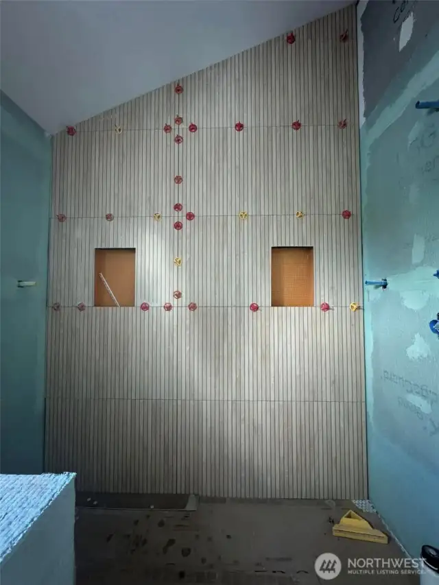 Accent wall of the master shower