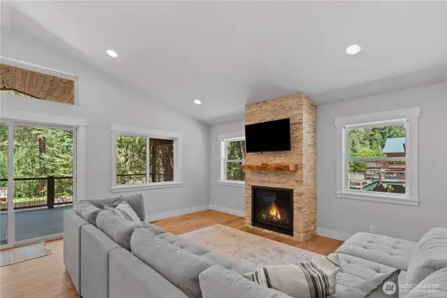 Fireplace in Great room and slider to rear covered deck