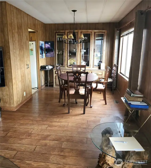 Dining room with a built-in cabinet that stays
