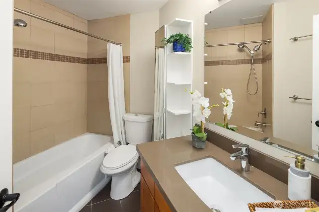 Upstairs bathroom in the hallway.