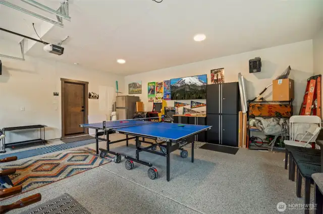 Garage has been turned into a fun space for kids and adults alike
