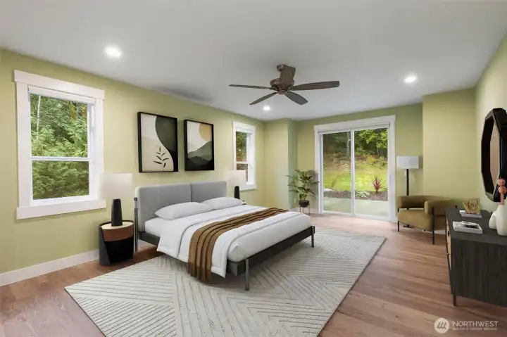 Virtual staged primary suite.