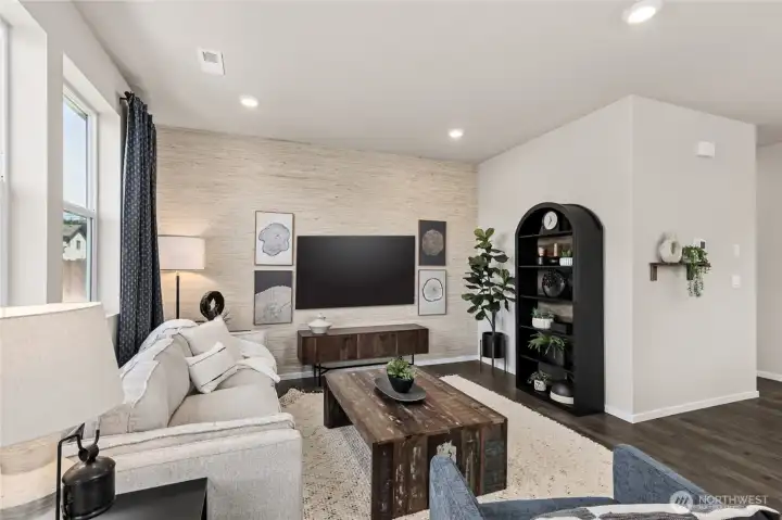 Great room space to relax. Actual home is under construction. Colors, materials, and features may vary. See site agent for details.