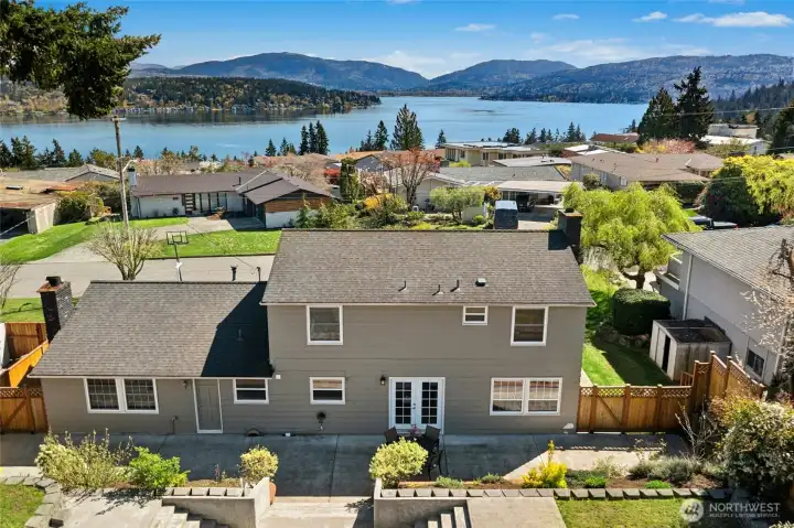 Partial lake & mountain views.