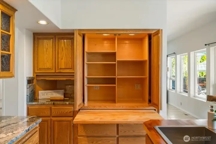 Kitchen features convenient chef's baking center