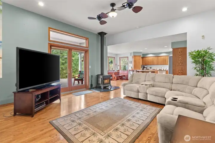 Family area with french doors to oversized deck