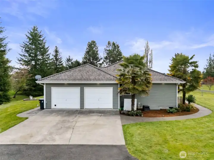 Driveway and paved area between garage and shop.