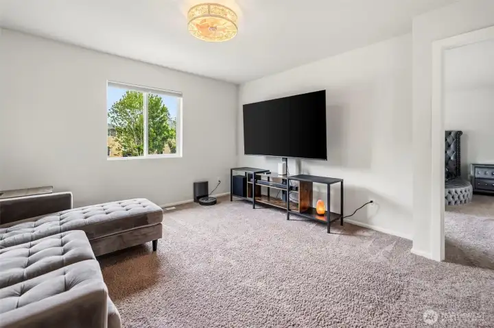 Generous upstairs bonus room ideal for movie nights, a second living space, or a play zone.