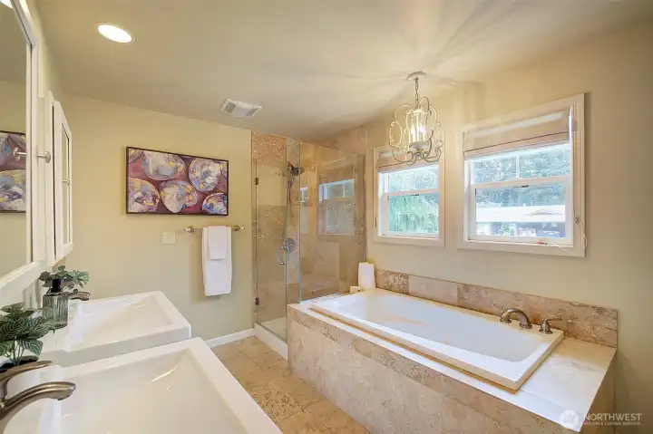 Primary bath with soaking tub. Primary bath with soaking tub.