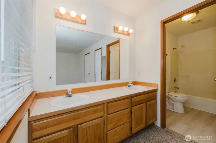 Double sinks so each has their own. Double sinks so each has their own.