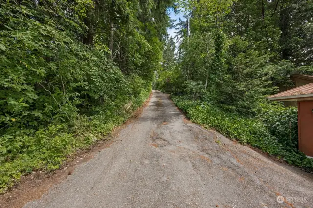 Looking up the driveway- property line is roughly in the middle of driveway.