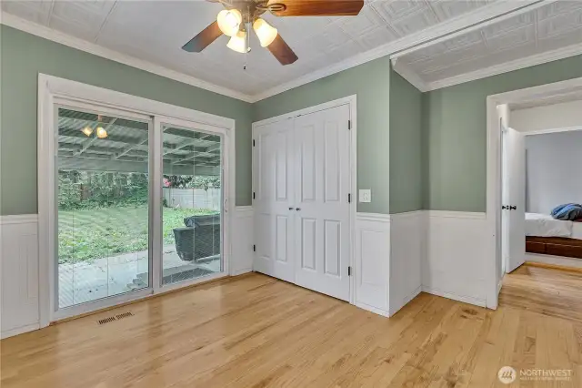 Slider off dining area to covered patio