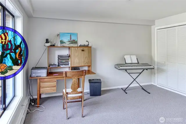 Downstairs flex room has a closet, and a view of the pool!