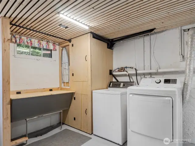Laundry area located in basement