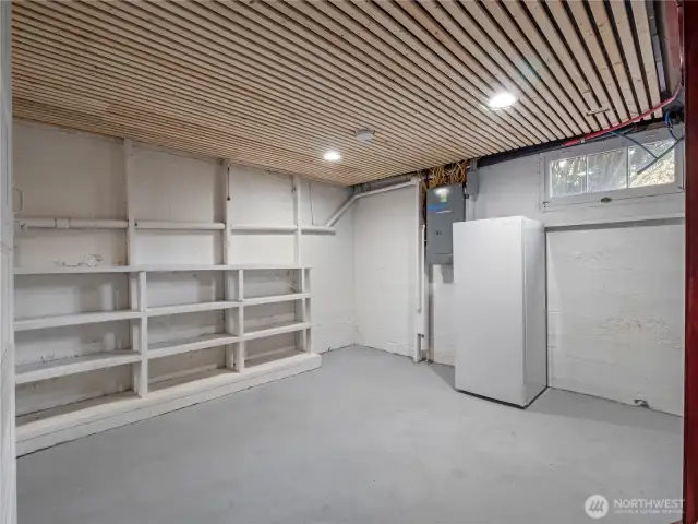 Basement with various storage; updated electrical wiring and panel