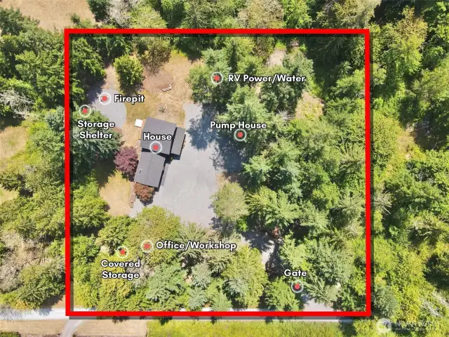 Overhead view with approximate boundaries in red.
