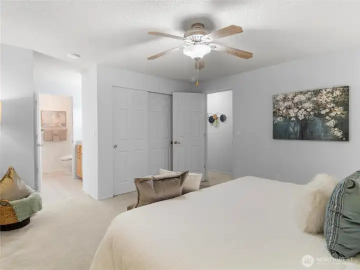 Spacious primary room with private bathroom.