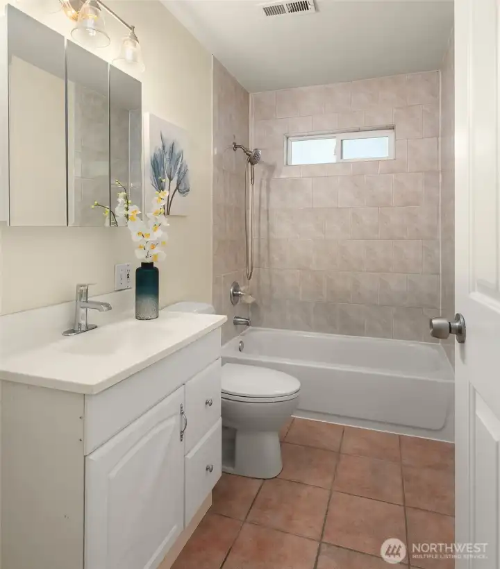1 of 2 full baths-newly painted, new fixtures and lights.