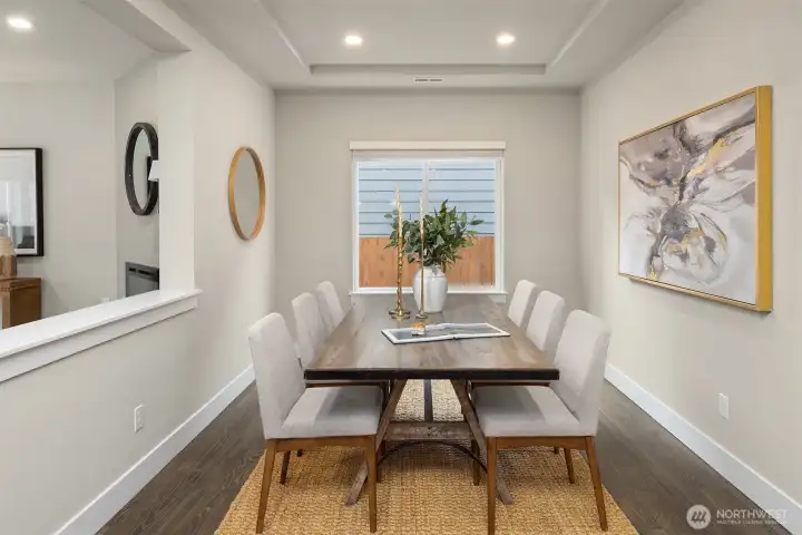 Natural light makes this formal dining room airy and inviting.
