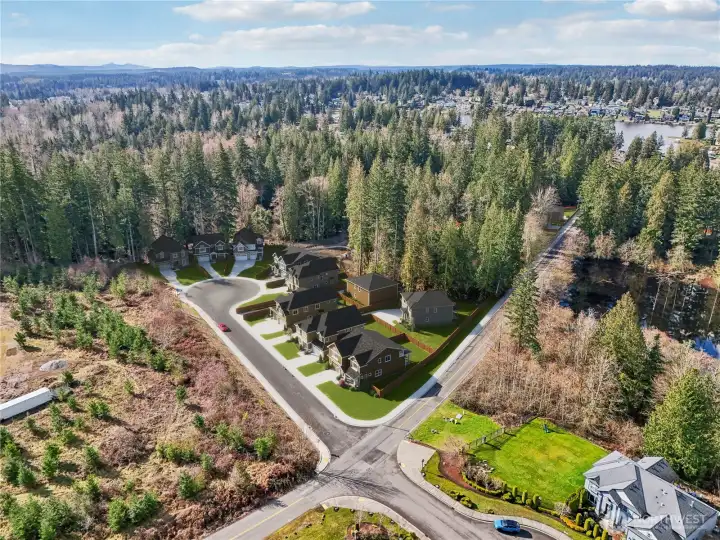 Beautiful ariel of this amazing community.  Surrounded by trees and easy access to the lake and major shopping.