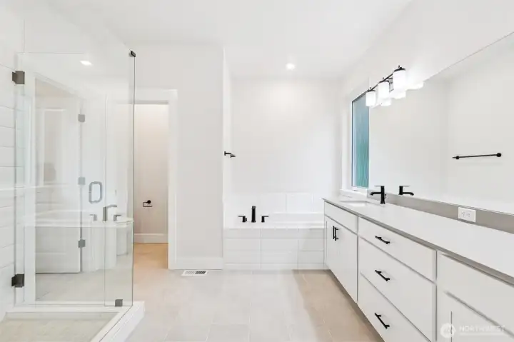 Spa-Inspired bath with soaking tub and walk-in shower