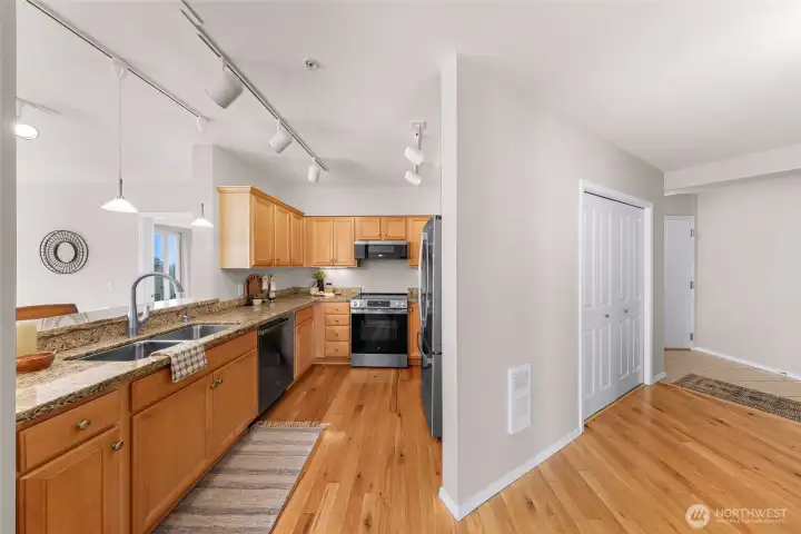 Maple, stainless and granite kitchen