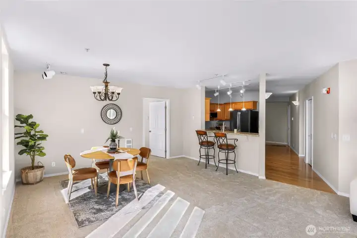 Kitchen has tasting bar, open to dining area